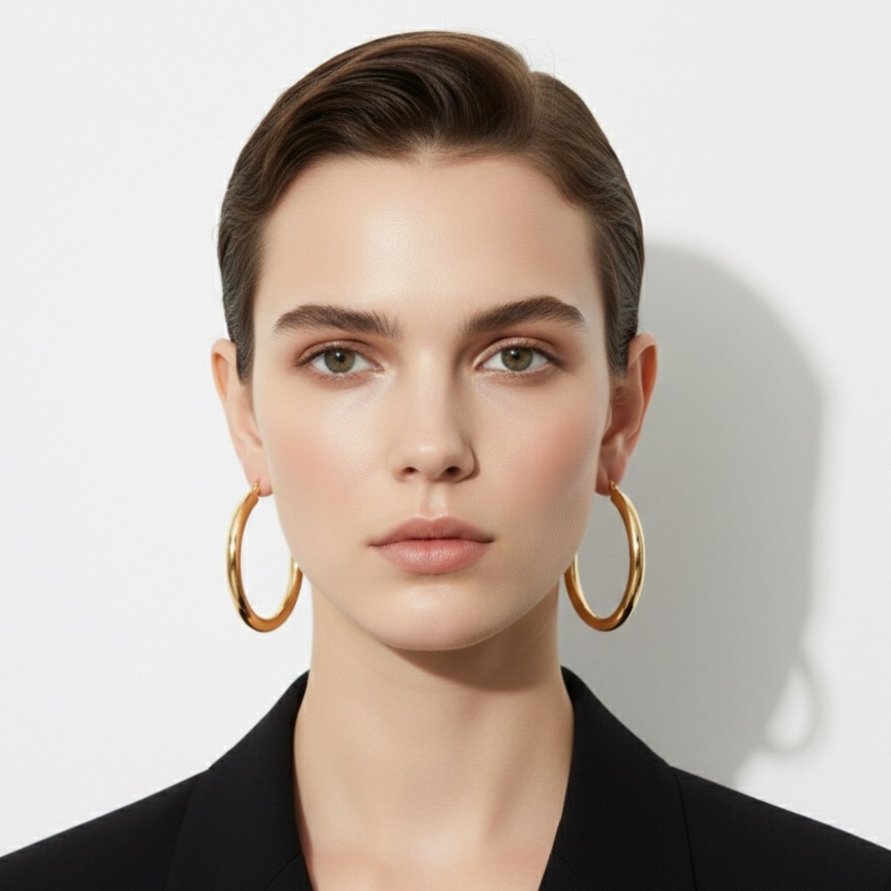 🆕 DKNY Statement Gold Hoop Earrings 50mm